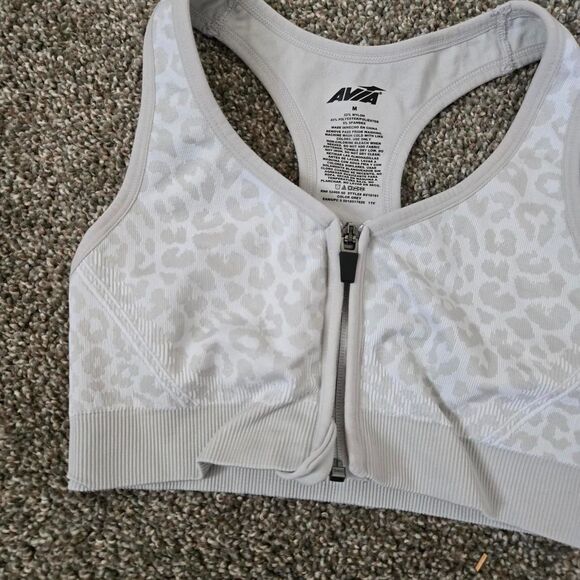 Women's Avia Workout Athletic Cheetah Print Zipper Sports Bra Medium - Picture 2 of 5